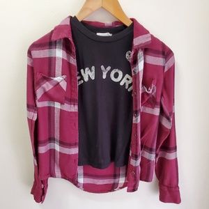 FULL TILT Burgandy Flannel Black New York T-Shirt